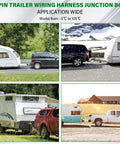 Heavy Duty Six Foot Seven Pin Trailer Wiring Harness With Seven Way Junction Box And Pure Copper Cord shown in real-world towing applications.