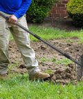 Gardener using 63 Inch Bow Rake With 17 Steel Tines And Stainless Handle, Heavy Duty Garden Rake Built Tough For Loosening Soil