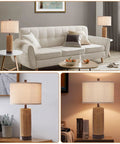 Rattan Table Lamps Set Of 2 For Bedroom With 3 Way Dimmable Touch Control Rustic Natural Wicker Nightstand Lamps With USB Ports