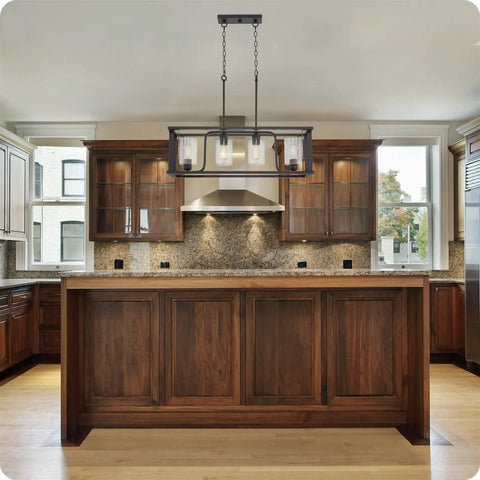 Iverson 34 Inch 4 Light Farmhouse Rectangular Island Light With Clear Cylinder Glass Shades In Oil Rubbed Bronze Finish