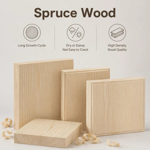 Spruce wood blocks on a light background, showcasing high-density, good quality material for Heavy Duty 80 Inch Double Bifold Barn Door Hardware Kit With Super Slick Spring Steel Tracks And Smooth Glide Rollers For Rustic Spruce Wood Closet Doors.
