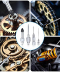 5-piece grease gun needle accessory set with metal needles and rubber coupler for narrow, deep spaces (collage views)