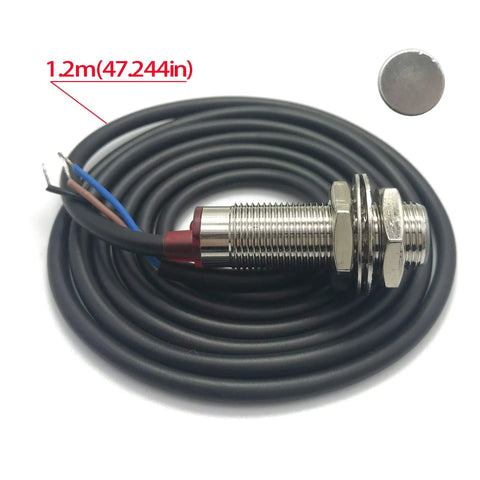 Green LED Tachometer RPM Speed Meter With Hall Proximity Sensor Magnet NPN For Lathe CNC Mower Conveyor Belt 5 To 9999 RPM DC 8 To 15V 0.56 Inch Display, showing cable and sensor components.