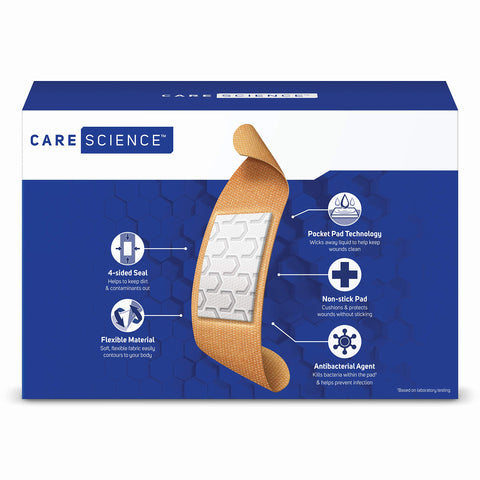 Fabric Adhesive Bandages 200 Count Bulk Assorted Sizes With Flexible Breathable Protection 4 Sided Seal Pocket Pad Tech box