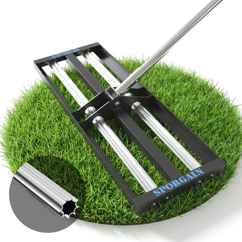 Heavy Duty Lawn Leveling Rake With Aluminum Rollers 40x10 Inch Adjustable Handle 27 To 80 Inch Stainless Steel Ground Leveler