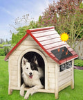 Solar Powered Fan Kit 12.6 Inch IPX7 Weatherproof With 15W Solar Panel on doghouse in backyard