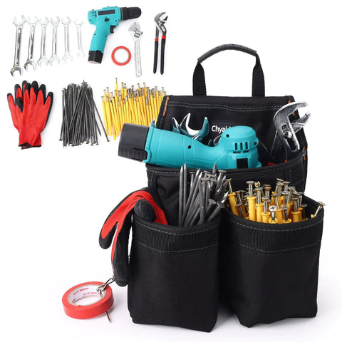 16 Pocket Tool Belt With Suspenders Large Capacity Detachable Pouches And Back Support For Electricians Carpenters Construction Pros Handymen With 2 Hammer Holders And Tape Holder Chain 7 Detachable Components