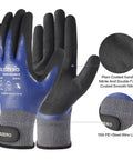 Two pairs of blue Nitrile Fully Coated Work Gloves With ANSI A4 Cut Resistance, Waterproof And Abrasion Resistant, Medium Size.