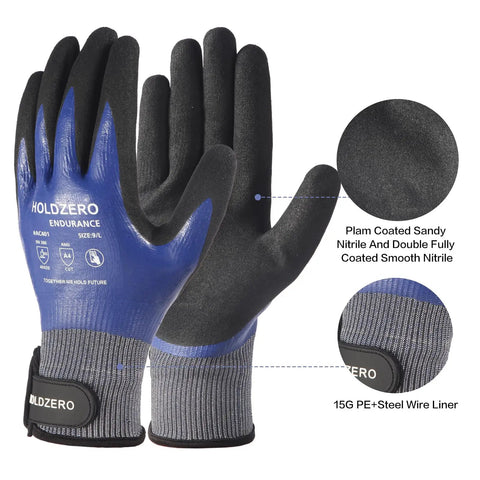 Two pairs of blue Nitrile Fully Coated Work Gloves With ANSI A4 Cut Resistance, Waterproof And Abrasion Resistant, Medium Size.