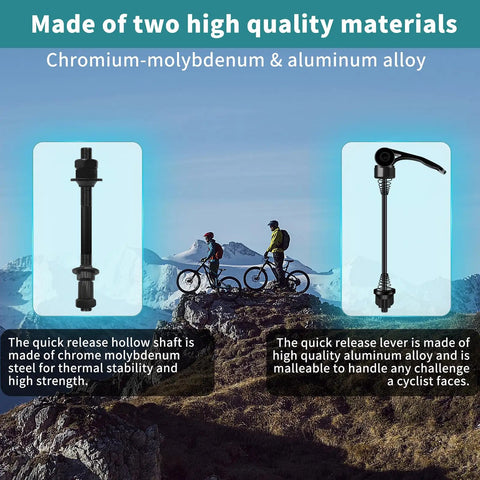 Bike Quick Release Axle Set 1 Pair Front And Rear Hollow Shaft For Road And Mountain Bikes With 25mm Hub Chromoly Steel
