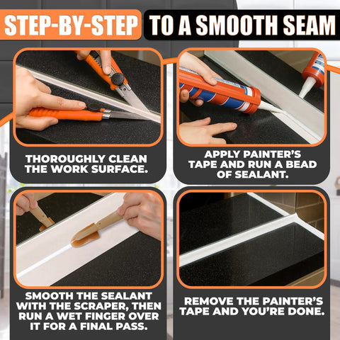 4 Piece Caulking Tool Set For Silicone Sealant And Grout With DIY Friendly Pro Grade Finish in step-by-step usage guide