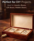Open wooden jewelry box with 8 Pcs 8mm Solid Brass Hidden Barrel Hinges With Matching Drill Bit And Screws on table.