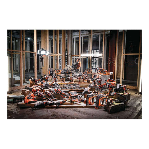 Heavy Duty Cordless Hammer Drill Driver With Battery And Charger, 18 Volt Job Site Beast showcased among various power tools in a construction site.