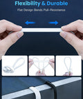 Hands bending Ultra Fast Cat8 Ethernet Cable 3ft Flat Shielded STP RJ45, under carpet example, white
