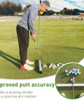 Golfer using 35.4 inch Long Reach Golf Ball Retriever With Shag Tube And Easy Release, durable plastic tool on the green, improving accuracy.