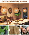 Handcrafted Rattan Pendant Light With Extended Plug In Cord And Simple Toggle Switch Brings Chill Weekend Vibes To Your Cozy Bedroom Or Living Room Egg Shade Fixture hanging in a warm dining area.