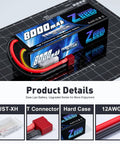 3S 11.1V 8000mAh RC LiPo Battery 100C with T Connector hard case displayed with product details