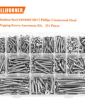Image of 525 Piece Wood Screw Set In 16 Sizes Stainless Steel Self Tapping Phillips Flat Countersunk Wood Screws For Any Project From Size 4 To Size 12 And Lengths From Half Inch To Two Inches 304 Stainless Great For Decks Furniture Cabinets DIY in a clear storage case.