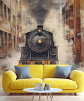 Vintage Locomotive Steam Train Wall Mural For Living Room And Bedroom, 3D Train Wallpaper Large 59x39.4 Inches, Premium Silk Cloth Finish