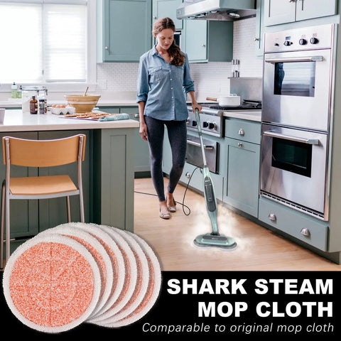 Woman using All In One Steam Mop Replacement Pads For S7000 Series And S8201 Rotating Scrubber in kitchen with round pads inset