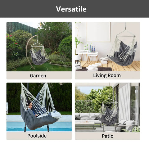 Heavy Duty Hanging Hammock Chair Swing with Footrest for Outdoor Patio Porch Lounge Up to 500 lbs, in various settings