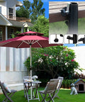 Durable Outdoor Patio Umbrella Clamp Stand And Deck Mount, Clip On Holder For Chairs in a garden setup; all-weather metal