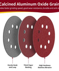 155 Piece 5 Inch 8 Hole Sanding Disc Set Pro Grade for Random Orbital Sander showing hook and loop, paper backing, alumina abrasive