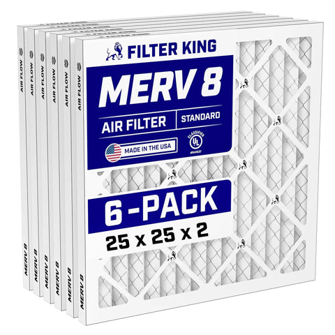 MERV 8 Pleated Air Filter 25x25x2 6 Pack For Your AC And Furnace Dust And Allergy Control Electrostatic Filtration Made In USA