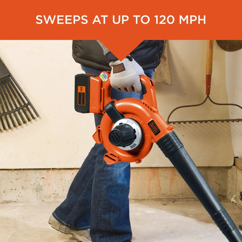 Person using Cordless Leaf Blower Vacuum Mulcher Combo Kit With 40V Battery And Charger Included 120 MPH Air Speed 6 Speed Dial