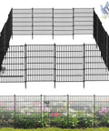 16 Panel Garden Fence With Gate, Rustproof Metal Fence Panels For Yard, 32 Inches High By 37 Point 8 Feet Long, installed view