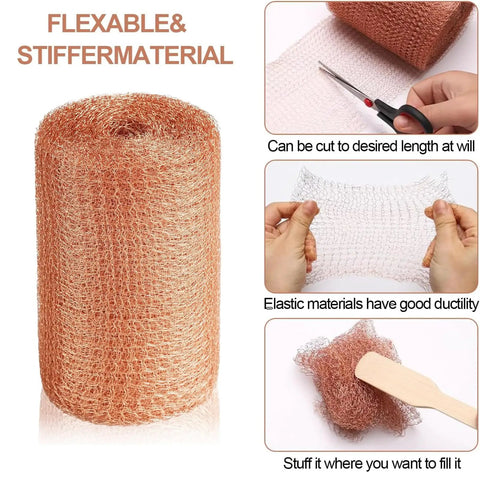 Copper Mesh Rodent Control Roll, 5 In X 50 Ft Wire Screen For Mice And Rats, Rust-Resistant Flexible Barrier with Scissors and Hands