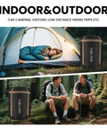 3-4 Season Sleeping Bag For Adults And Kids in tent with compression sack, camping gear, 87 x 29.5 inches, dark grey, outdoor scene