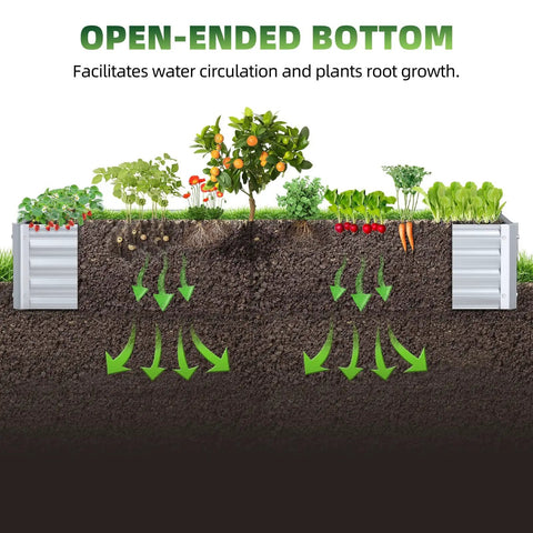 Raised Garden Bed 6x3x1 Foot Galvanized Metal Planter Box For Herbs Vegetables Flowers And Succulents with open-ended bottom