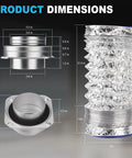 Magnetic Dryer Vent Kit With 1-Second Snap, Airtight Seal, And Easy Clean 4 Inch Duct; Includes 2 Clamps And A 2.8ft Hose, shown with dimensions