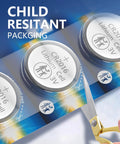 Cr2016 3V Lithium Coin Cell Batteries 5 Pack in child-resistant packaging with scissors cutting open the pack.
