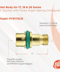 Argon Saving Conversion Kit For 17, 18 And 26 Series TIG Torches collet body with brass finish and green O-ring, model PYR17SCB