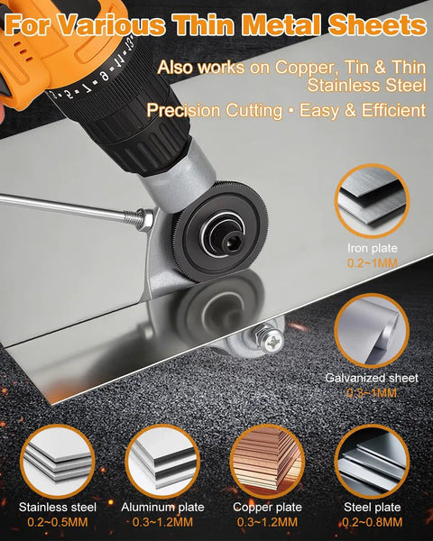 Upgraded Metal Cutter Drill Bit Attachment With Stabilizer Handle For Flat Sheet Iron Steel Copper Aluminum Nibbler Tool Heavy Duty Electric Power Screwdriver Bits Precision Cutting, cutting thin metal sheets.