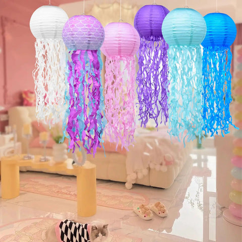 Jellyfish Paper Lanterns 6 Pack Hanging Lit Colorful Lanterns For Mermaid Unicorn Theme Classroom Decor Under The Sea Ocean Birthday Party