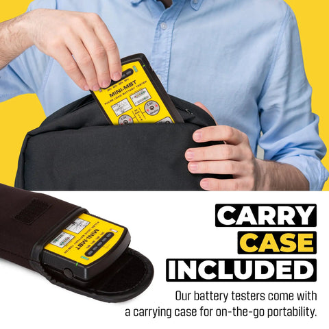 All-In-One Universal Battery Tester With LED Display Tests 15 Battery Types In Seconds For AA AAA C D 9V NiMH CR123 18650 Carry Case Included USA Made in carry case