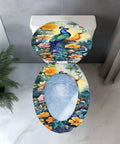Elongated Toilet Seat Resin for Bathroom with peacock design and floral pattern, suitable for standard toilets.