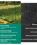 Comparison of easy setup and secure anchoring of Temporary Fence With Posts For Pets And Kids Portable Yard Barrier 3 Foot By 50 Foot Black Plastic Mesh With Fiberglass Stakes And Windbreak Rope For Easy Garden Outdoor Safety.