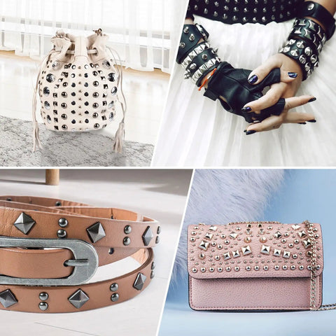 Genuine Brass Mushroom Leather Rivets Featuring Hella Durability Straight Up Smooth Gold Button Fasteners Excellent For Custom Handbags Belts And DIY Craft Repair Projects showcased on stylish accessories.
