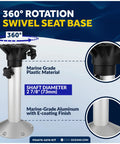 Five Oceans adjustable boat seat pedestal and slide kit, marine-grade aluminum with 360-degree swivel base