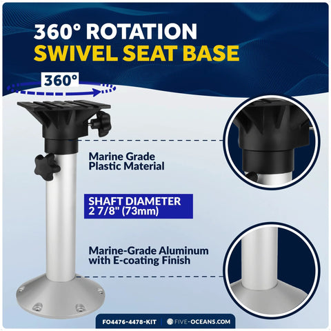 Five Oceans adjustable boat seat pedestal and slide kit, marine-grade aluminum with 360-degree swivel base