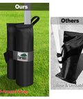 Comparison of 4 Pack 150 Pound Universal Canopy Weight Bags with all-around wrap vs. loose generic sandbags