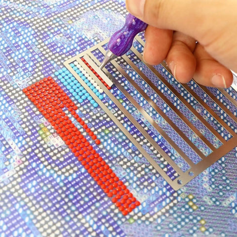 Premium Stainless Steel Diamond Painting Rulers Straighten Up Your Craft Lines So They Hit Perfect Every Time in use for precise gem alignment.