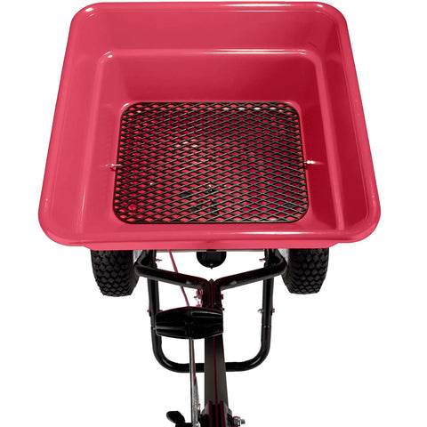 Top view of Red Pro Grade Heavy-Duty 100 Lb Broadcast Fertilizer Spreader For Walk-Behind Yard Work with 3350 Cu In Hopper