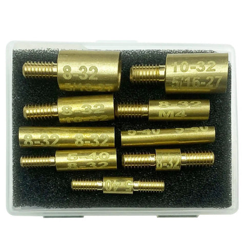 Slick 9 Piece Gun Cleaning Rod Adapter Kit featuring male female 5 40 8 32 10 32 thread converters in a compact case.