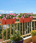 Two Pack Railing Planter Boxes With Adjustable Brackets, 16.9 Inch Window Boxes For Decks And Balconies, Red, Great For Flowers And Herbs