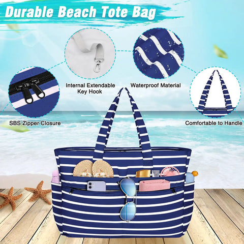 Extra Large Waterproof Beach Bag Tote With Zipper Wet Pocket 50L Capacity Ideal Pool Bag For Women And Men Durable Tote